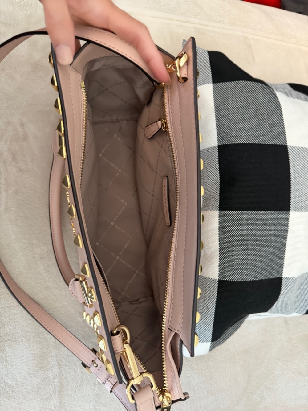 Michael Kors Blush Pink Studded Saffiano Satchel with Crossbody Strap - Picture 3 of 6